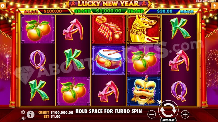 Base game where you can see the Jackpot prizes above the reels.