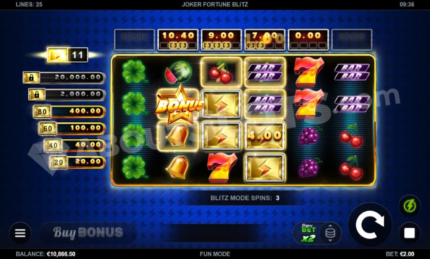 Symbols showing fruits with a blue background showing tiny lightnings.l