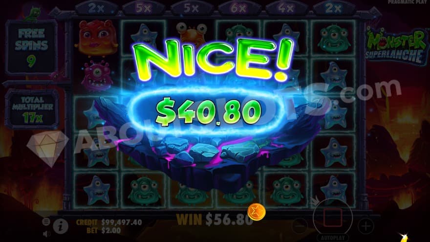 An image of the big win view in a cave full of lava