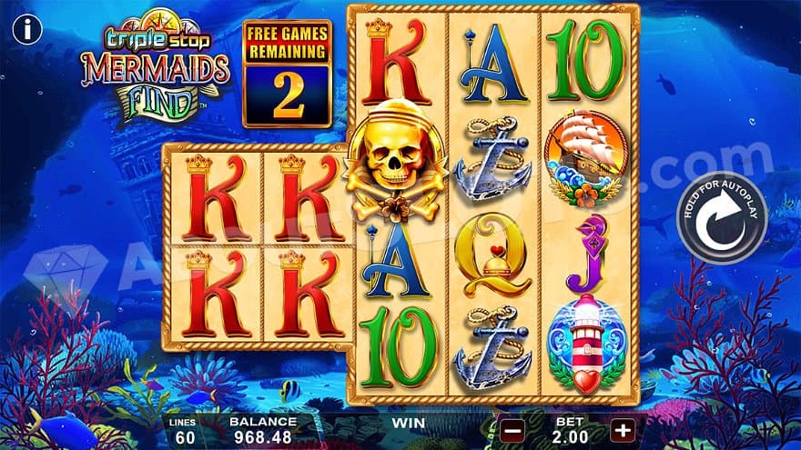 An underwater environment with 2 remaining free spins.
