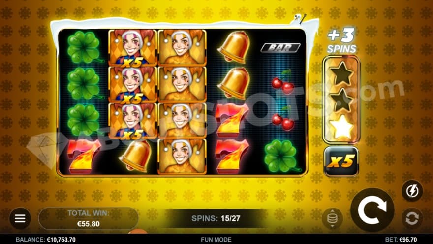 An image of the Free Spins view with a yellow/golden background behind the grid