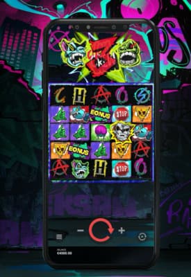 Chaos Crew 3 base game with two scatter symbols on the reels.