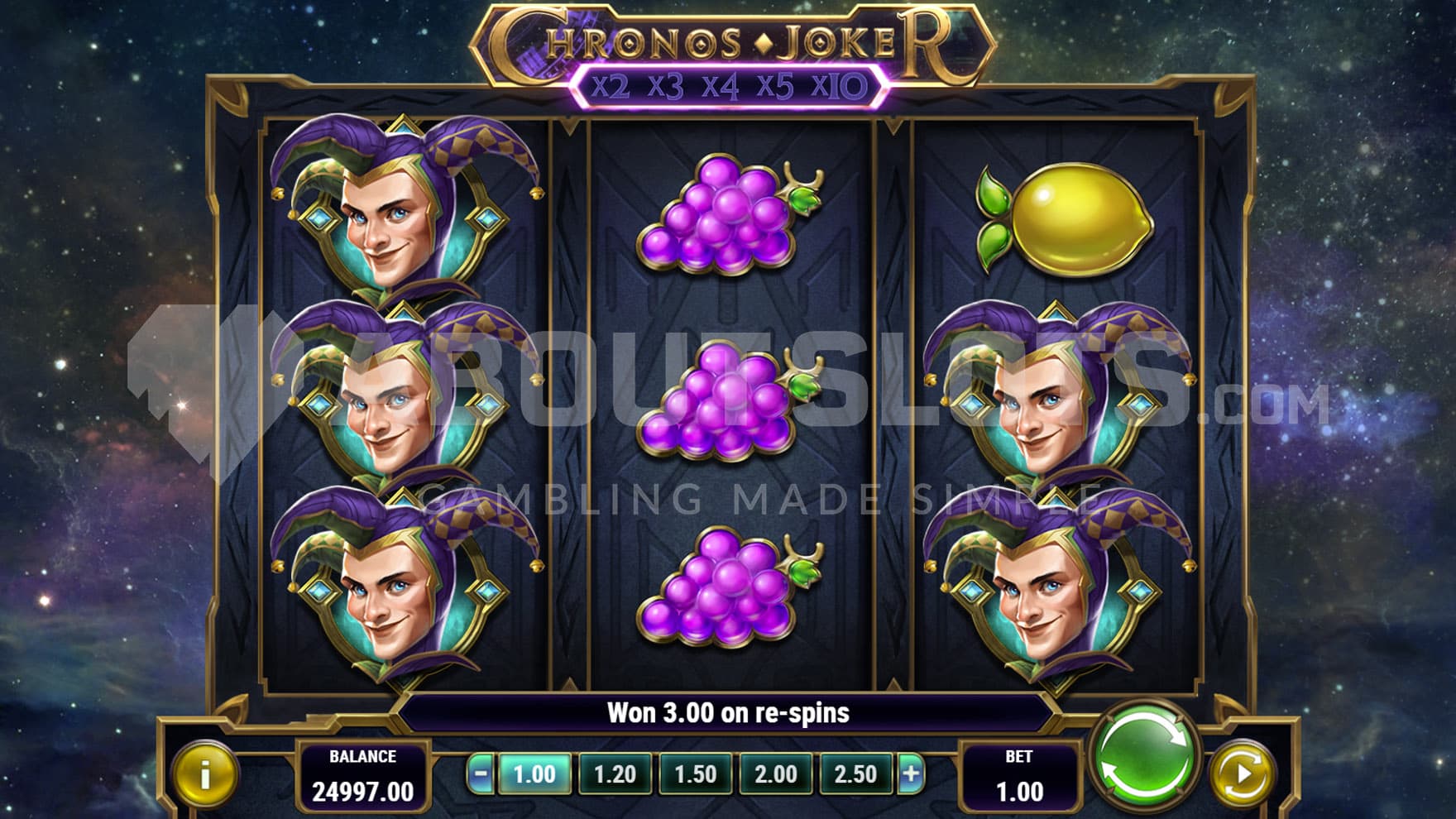 Base Game view of a 3x3 grid on a backdrop of outer space.