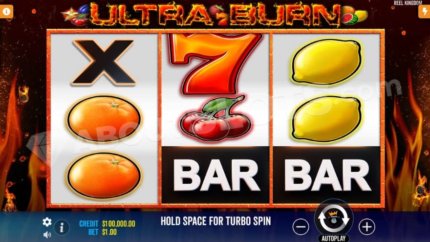 Base game with burning flames in the background.