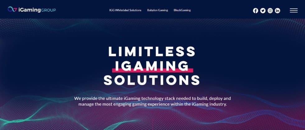 An image of iGaming Group's homepage, stating that they offer limitless iGaming solutions