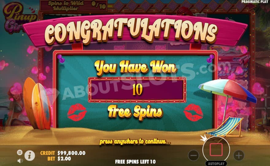 Intro screen to the free spins feature.