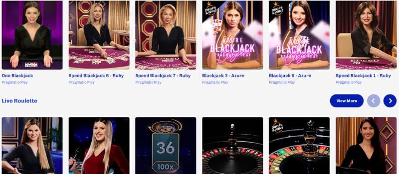 Some of the live casino games at Slotti Casino.