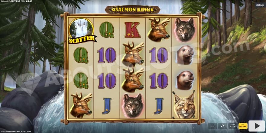 An image of the base game view, taking place by a beautiful waterfall