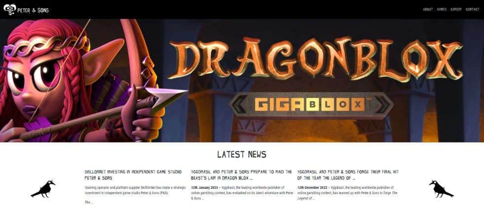 An image of Peter & Sons' homepage