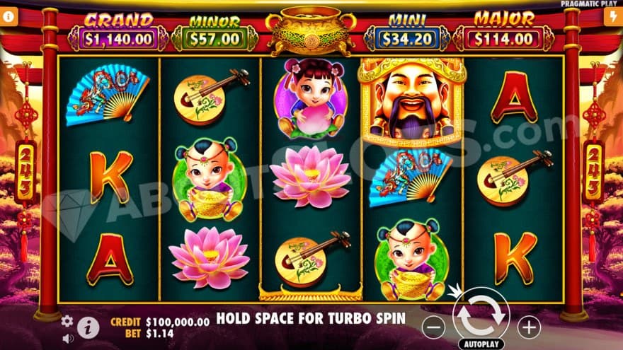 Base game where you can see jackpots above the reels.