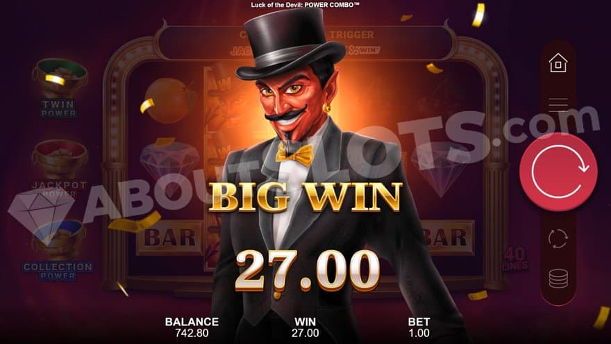 A text above a picture of a devil saying: Big Win.