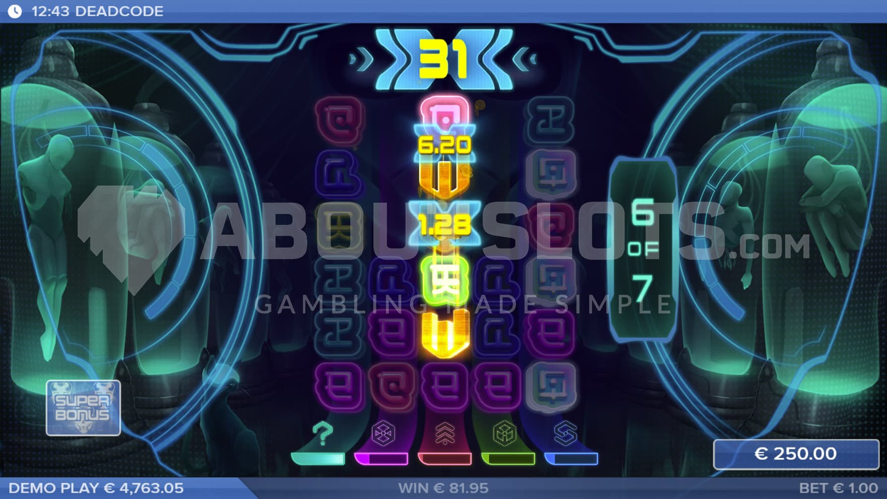 Super Bonus in progress, showing a global multiplier increased to x31.