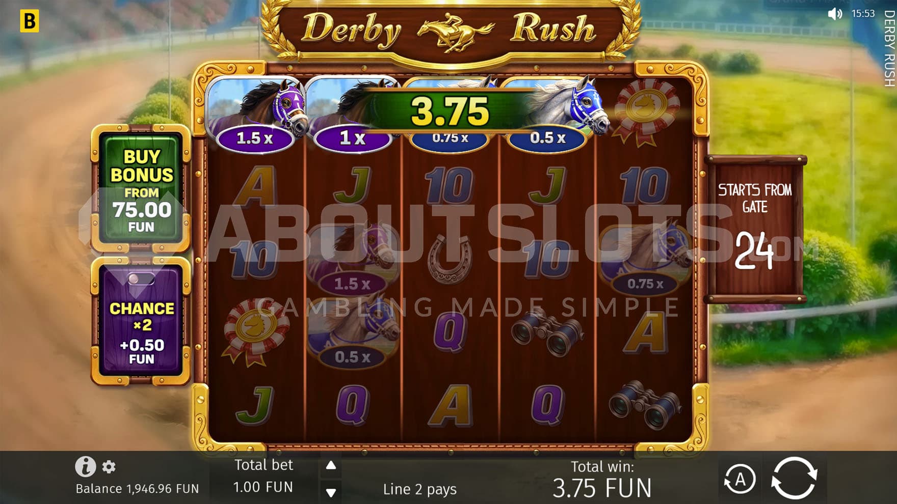 Four Prize Symbols forming a winning payline in the base game.