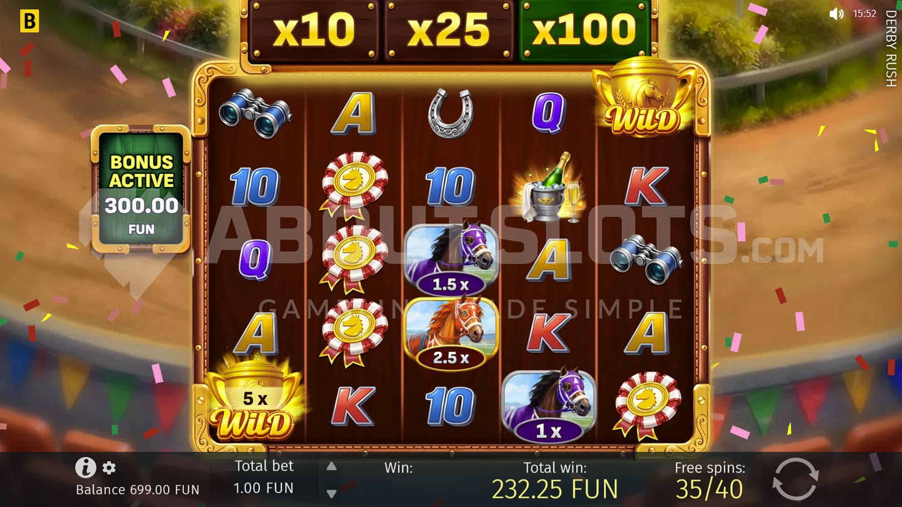 Ultra Free Spins, showing the multiplier increased to the maximum value of x100.