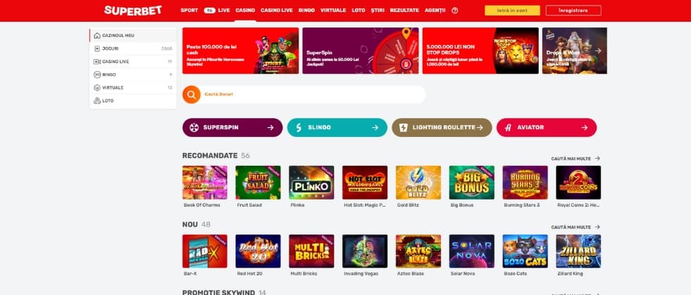 An image of Superbet's casino site