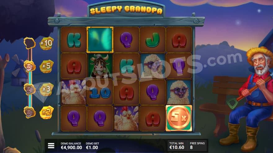 Bonus game where you can see a win multiplier ladder to the left.