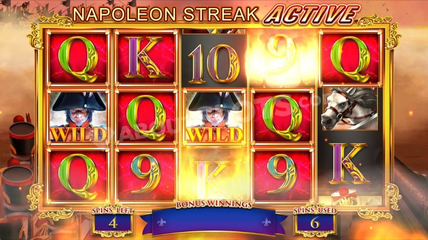 Free Spins bonus game with an active Napoleon Streak feature.