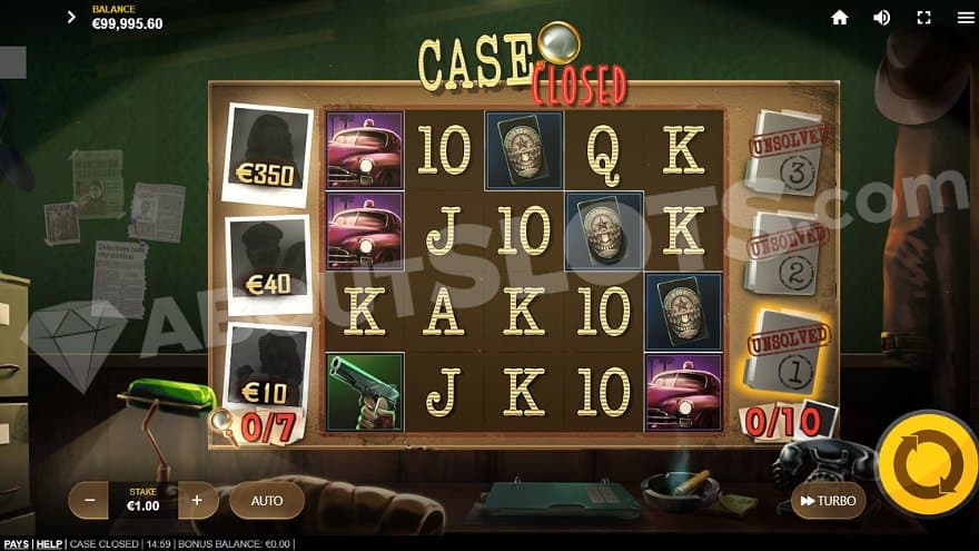 A casino reel in a detective's office. 