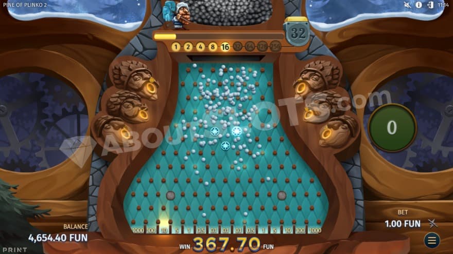 Plinko bonus game with a huge drop of balls.