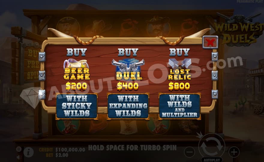 Bonus Buy option with three different options to choose from.