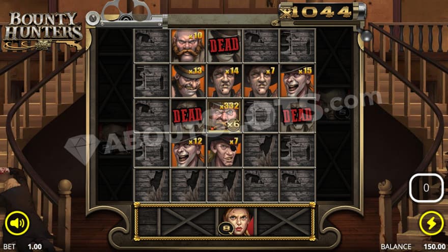 Showdown Spins bonus game with a 1044X total win multiplier.