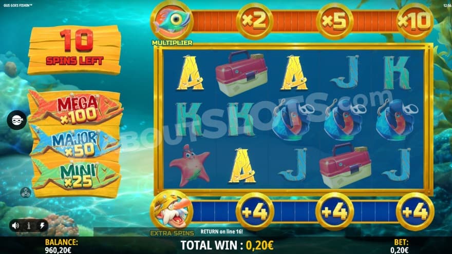 Deep Spins bonus game with 10 spins left.