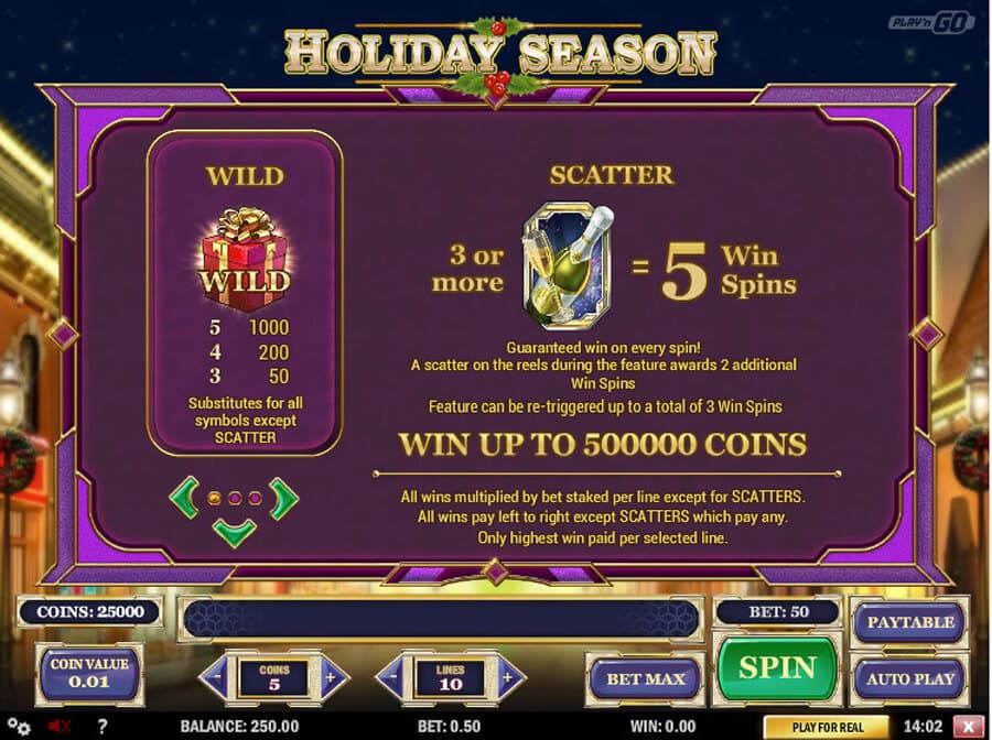 Holiday Season slot paytable