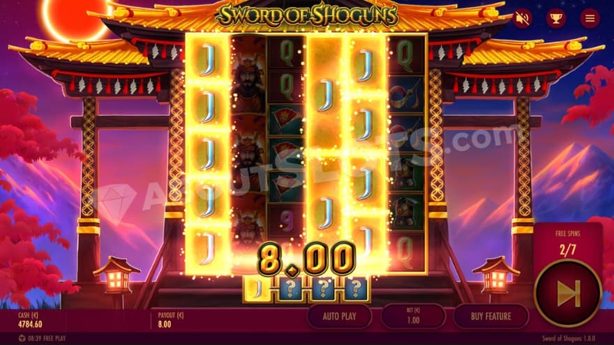 Bonus game with expanding symbols providing a win.