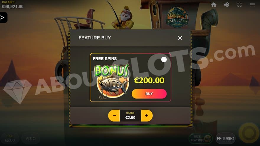 A menu offering the Free Spins for 100X the bet.