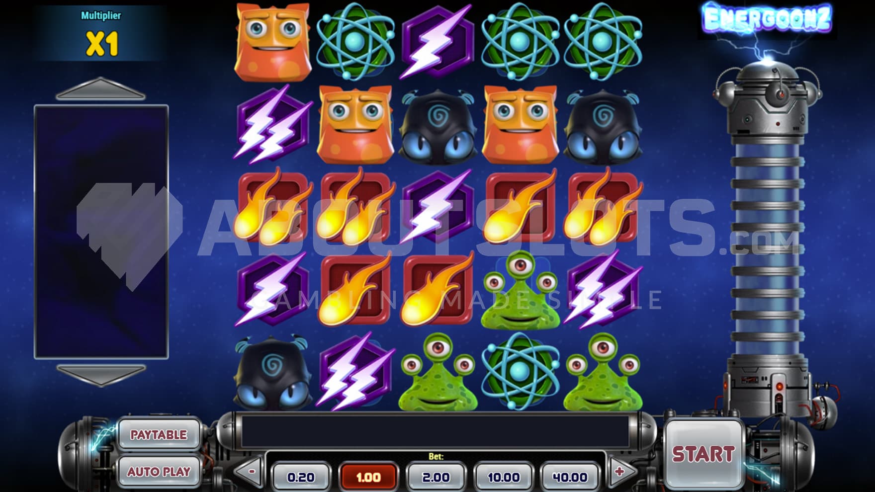 Base Game view of a 5x5 grid on a backdrop of space.