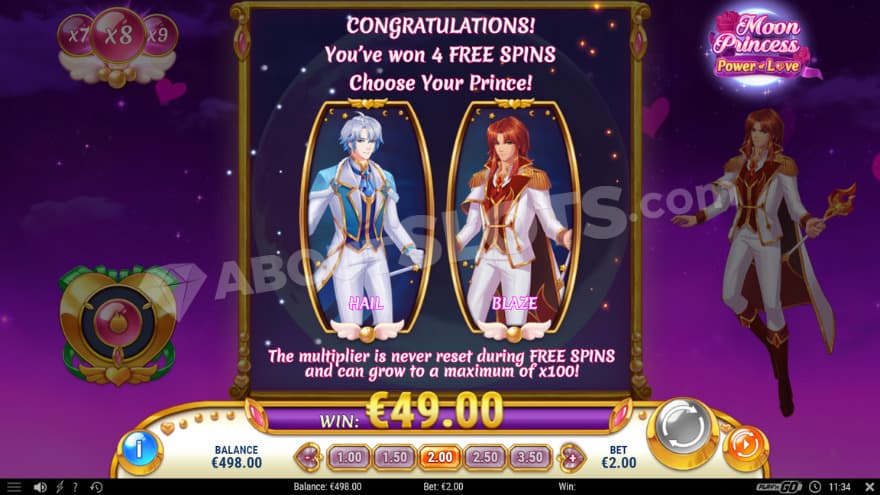 A screenshot of the Choose Your Prince feature before Free Spins
