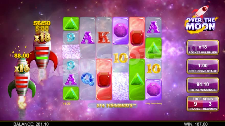 Enhanced Free Spins bonus game with a 18X rocket multiplier.