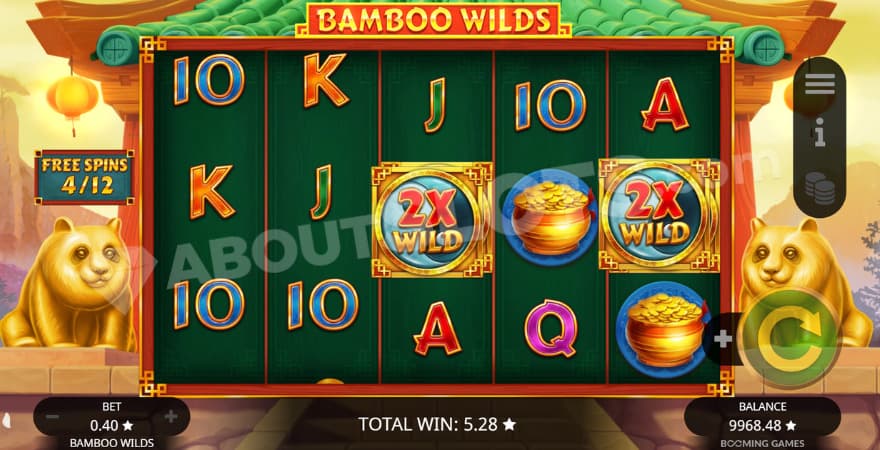 Bonus game with two multiplier wilds on the reels.