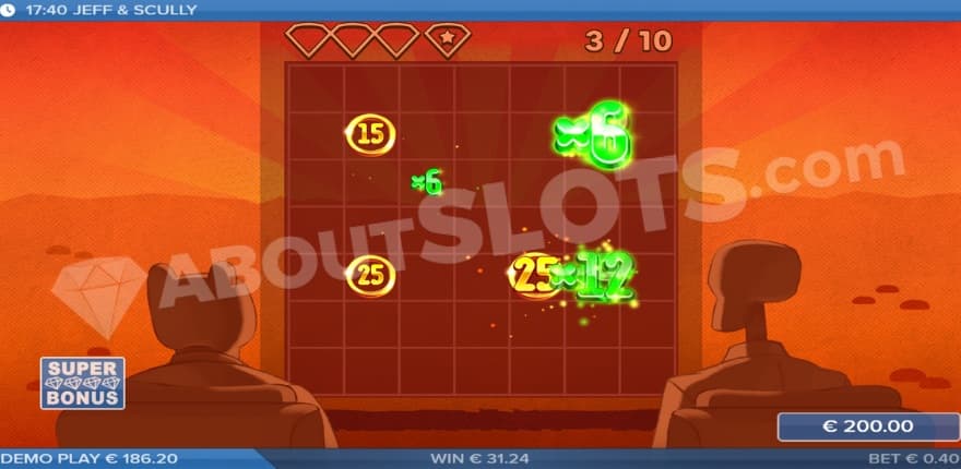 A screenshot from the super free spins feature