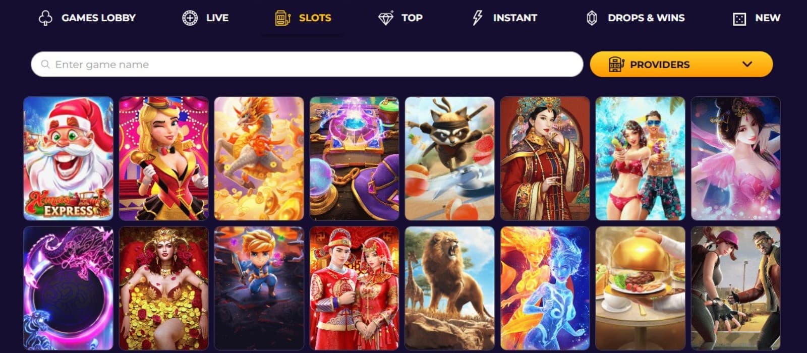 Fgfox slot games category showing animated thumbnails of different games .