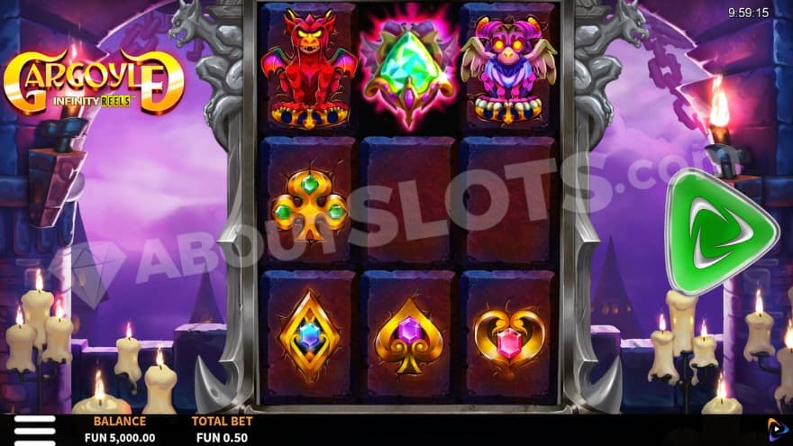 Base game with candles on the side of the reels.