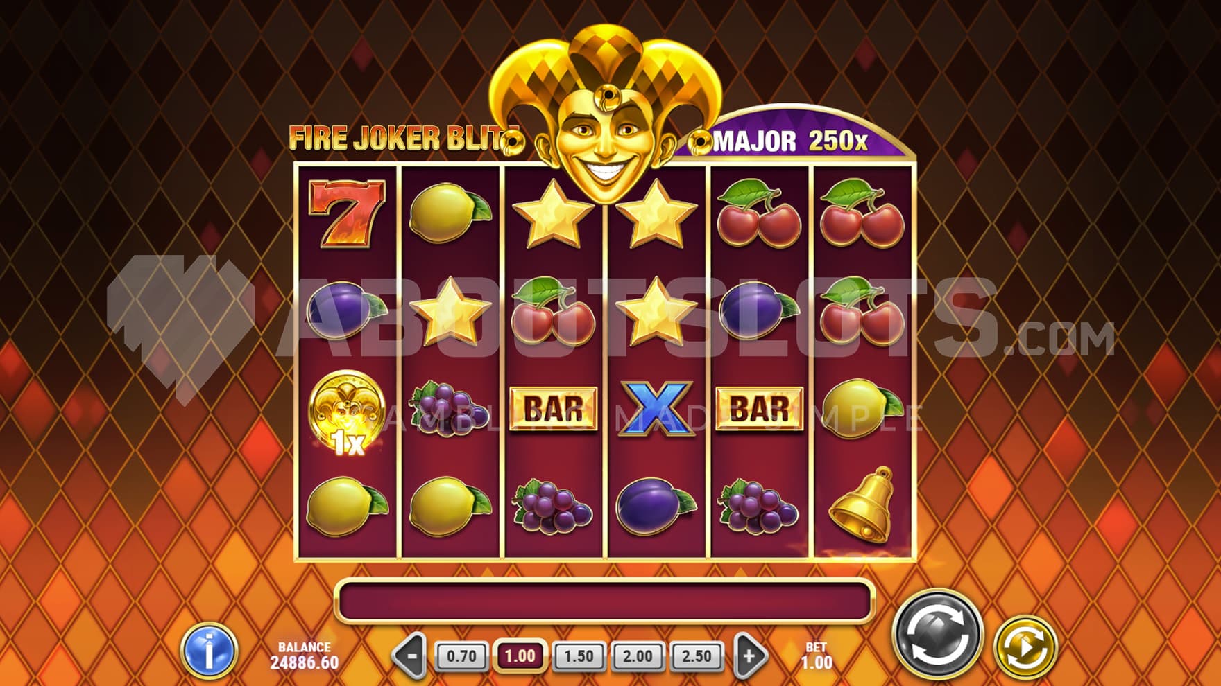 Base Game view of a 6x4 grid on a diamond-patterned background in red and orange colors.