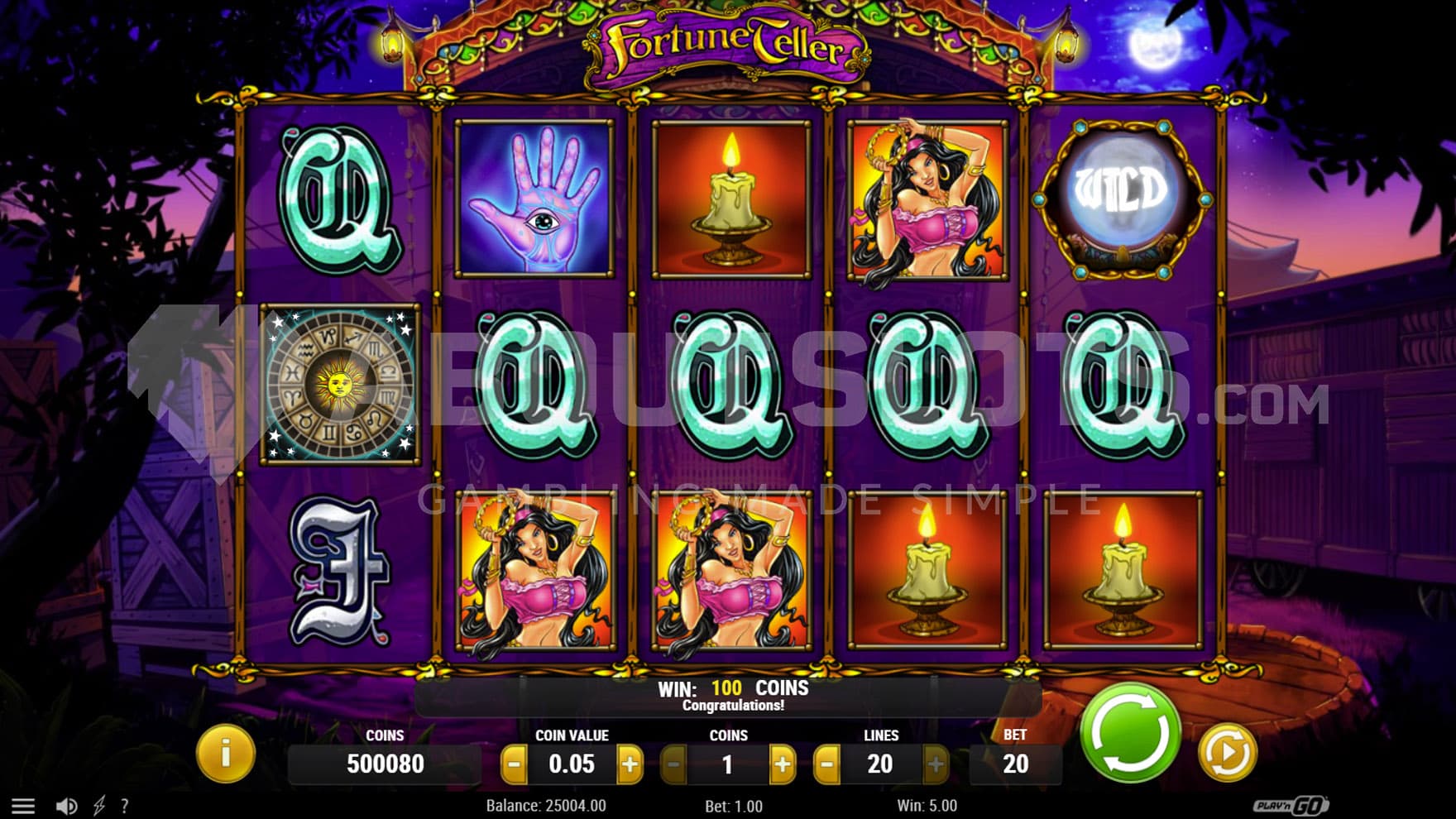 Base Game view of a 5x3 grid on a backdrop of a road circus.