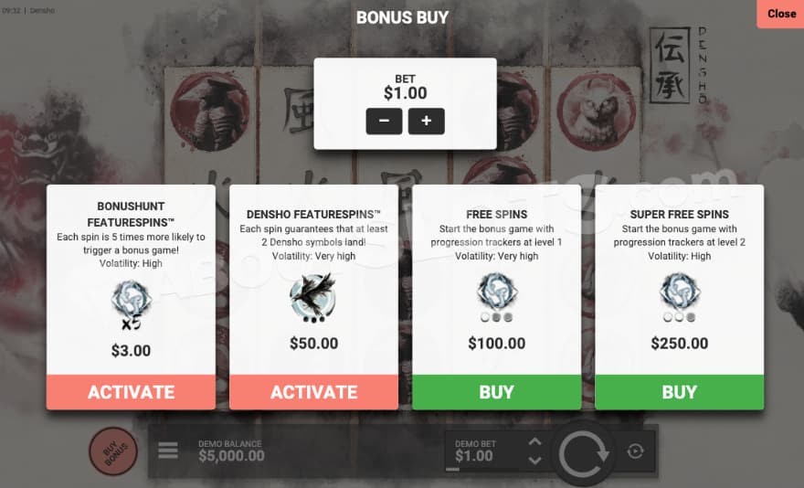 Bonus buy feature with four options to choose from.