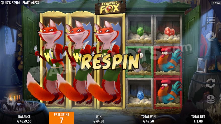 Bonus game with three fully expanded wild fox symbols.