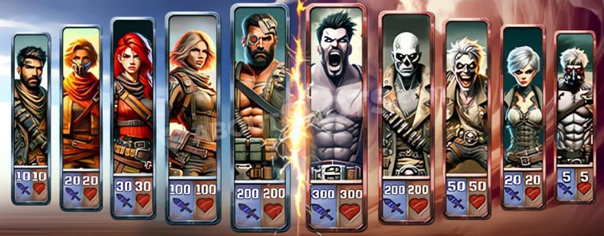 Ten different characters being presented.
