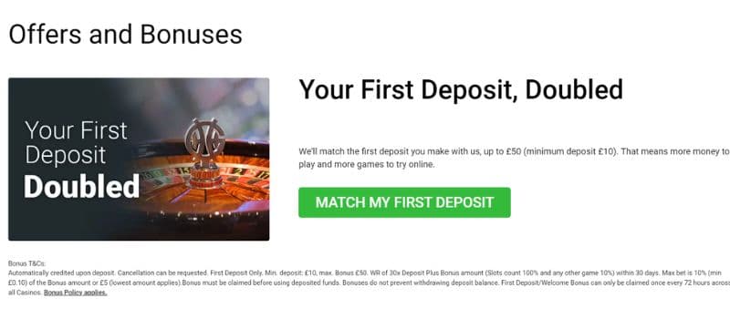 Genting Casino's promotion section with the welcome bonus image showing.