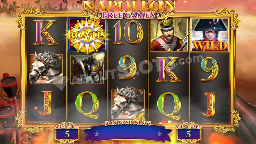 Bonus game where you can see a wild symbol on reel five.