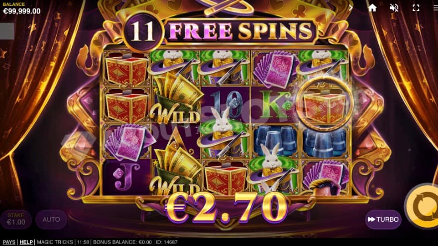Free Spins bonus game with 11 remaining spins.