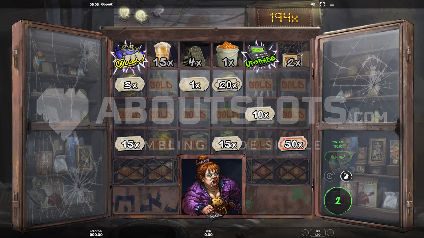Kiosk Raid bonus in progress, showing instant prizes locked on the screen and a row of modifiers at the top.