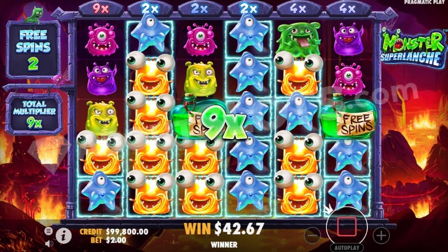 An image of the Free Spins feature with Winning Symbols Tumble active