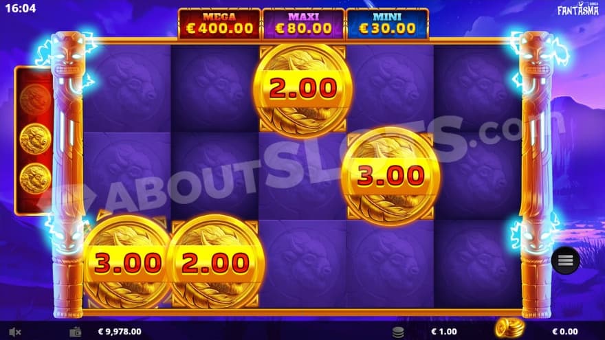 Hold and respin feature with four coin symbols on the reels.