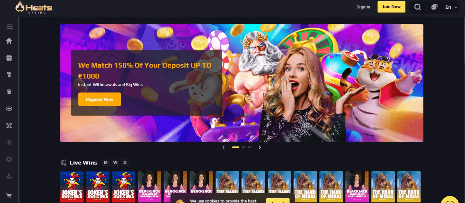 Heats Casino homepage