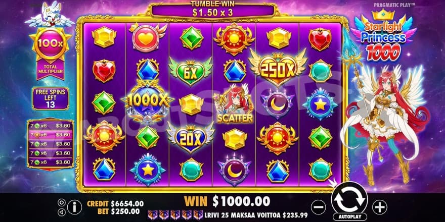 An image of the 1000x multiplier landing in Starlight Princess 1000