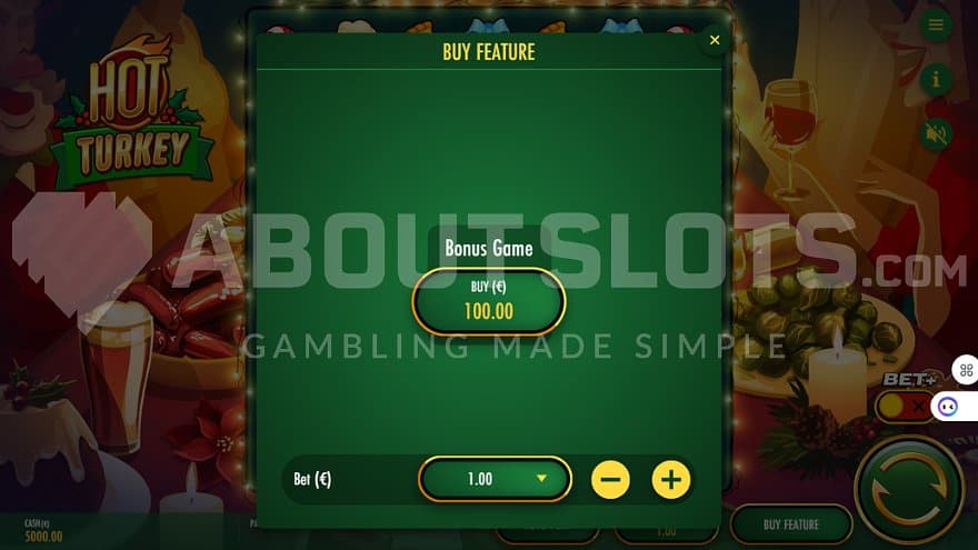 A screen offering the Free Spins for 100X the bet.